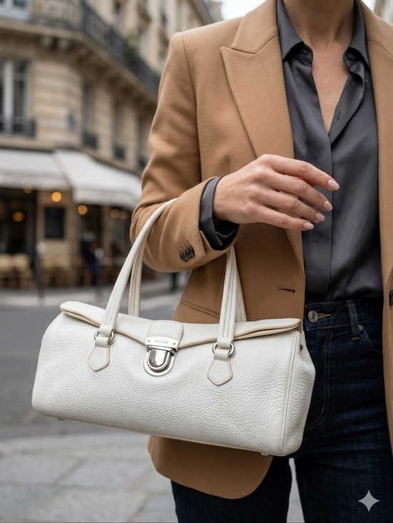 Prada Handbags - Authentic Prada Daino Bianco Leather Bag Baguette Shoulder Y2k 2000s Vintage